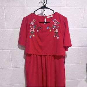 JOJO MAMAN BÉBÉ red embroidered nursing maternity midi dress - Sz 8
